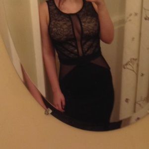 Black Prom Dress - Open Back, Fitted, Mesh/Lace